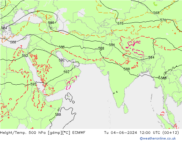 Z500/Rain (+SLP)/Z850 ECMWF 星期二 04.06.2024 12 UTC