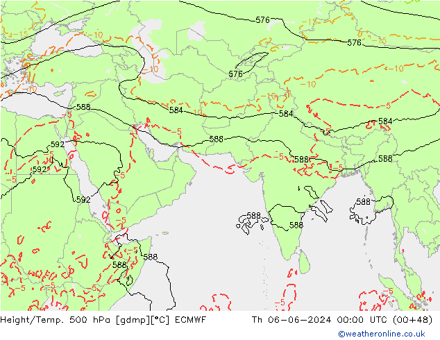 Z500/Rain (+SLP)/Z850 ECMWF Čt 06.06.2024 00 UTC