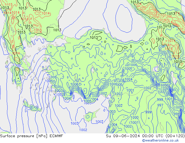 Luchtdruk (Grond) ECMWF zo 09.06.2024 00 UTC