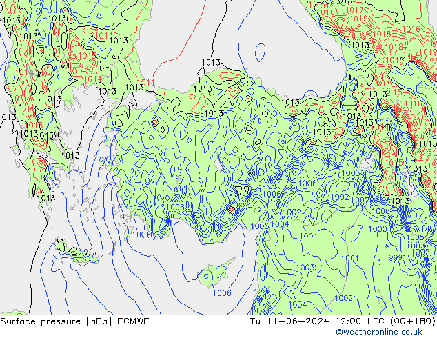 Surface pressure ECMWF Tu 11.06.2024 12 UTC