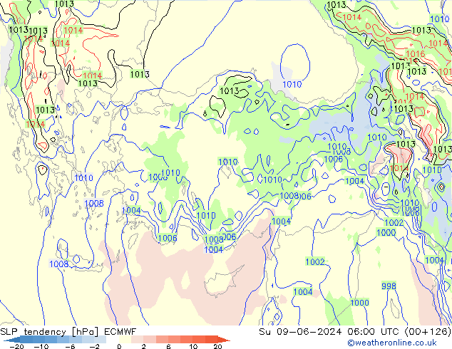 Tendencia de presión ECMWF dom 09.06.2024 06 UTC
