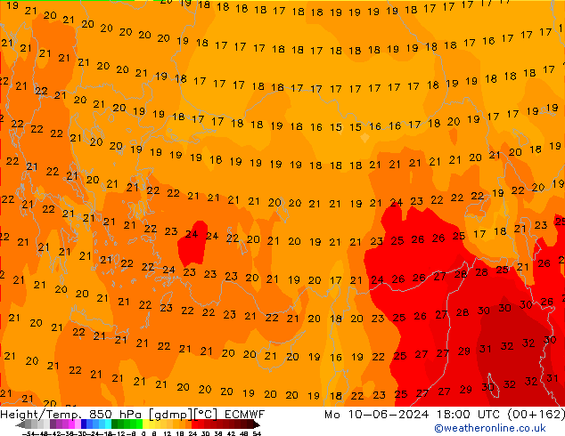 Height/Temp. 850 гПа ECMWF пн 10.06.2024 18 UTC