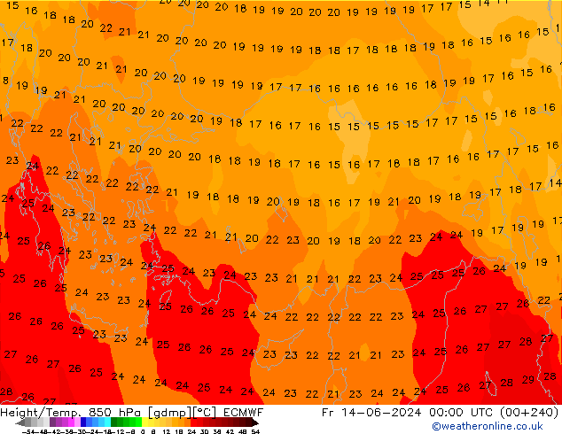 Yükseklik/Sıc. 850 hPa ECMWF Cu 14.06.2024 00 UTC