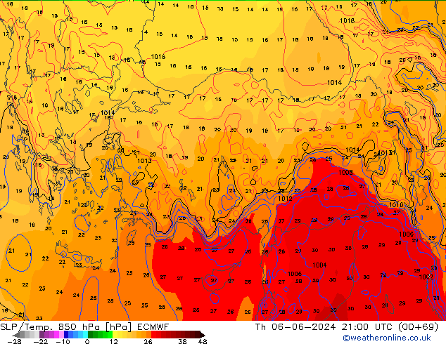 SLP/Temp. 850 hPa ECMWF do 06.06.2024 21 UTC