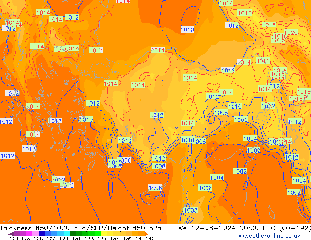 Espesor 850-1000 hPa ECMWF mié 12.06.2024 00 UTC