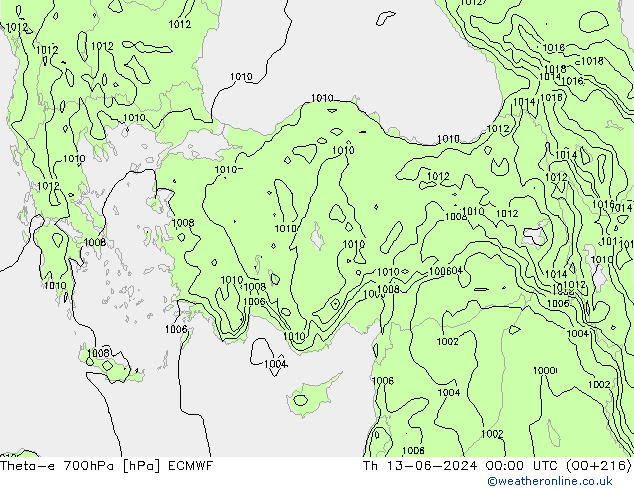 Theta-e 700hPa ECMWF do 13.06.2024 00 UTC