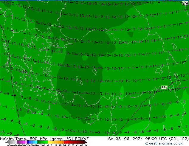 Z500/Regen(+SLP)/Z850 ECMWF za 08.06.2024 06 UTC