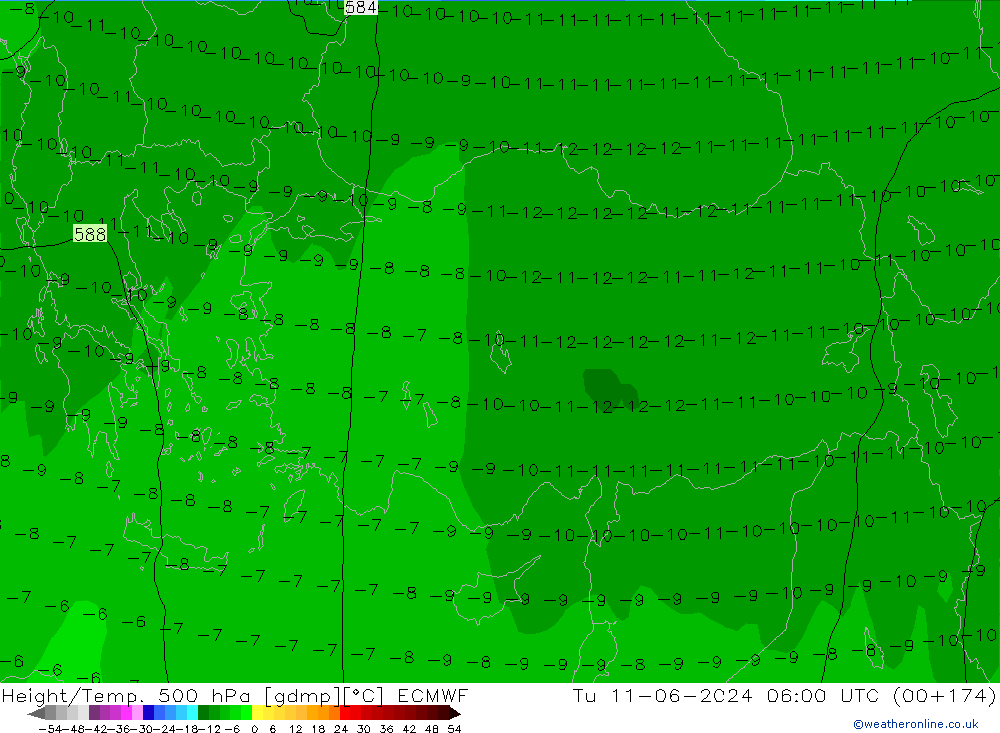 Z500/Rain (+SLP)/Z850 ECMWF Tu 11.06.2024 06 UTC