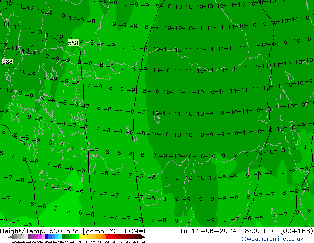 Z500/Rain (+SLP)/Z850 ECMWF вт 11.06.2024 18 UTC