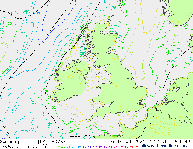 Isotachs (kph) ECMWF Fr 14.06.2024 00 UTC