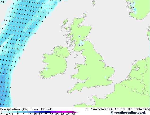 Precipitation (6h) ECMWF Fr 14.06.2024 00 UTC