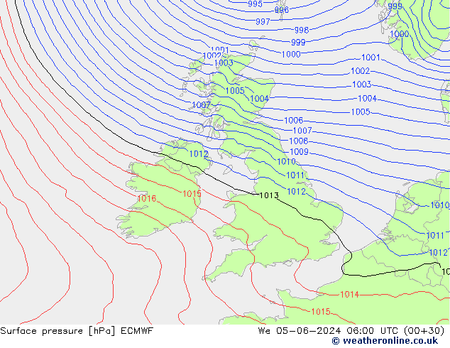 Presión superficial ECMWF mié 05.06.2024 06 UTC