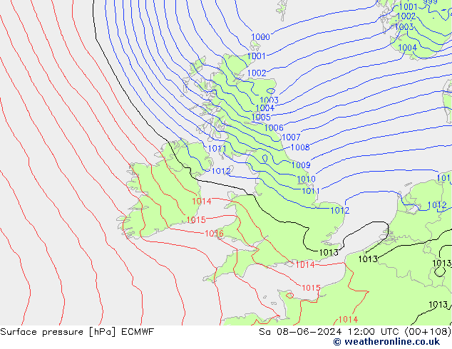 Pressione al suolo ECMWF sab 08.06.2024 12 UTC