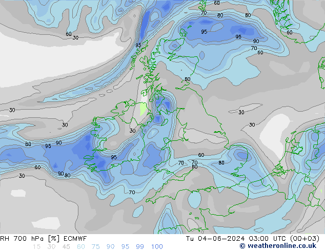 RH 700 hPa ECMWF Tu 04.06.2024 03 UTC