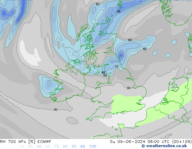 RH 700 hPa ECMWF dom 09.06.2024 06 UTC