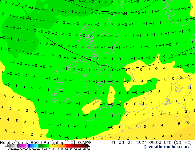 Height/Temp. 850 hPa ECMWF Th 06.06.2024 00 UTC