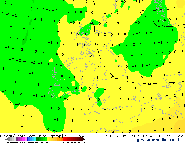 Z500/Rain (+SLP)/Z850 ECMWF dom 09.06.2024 12 UTC