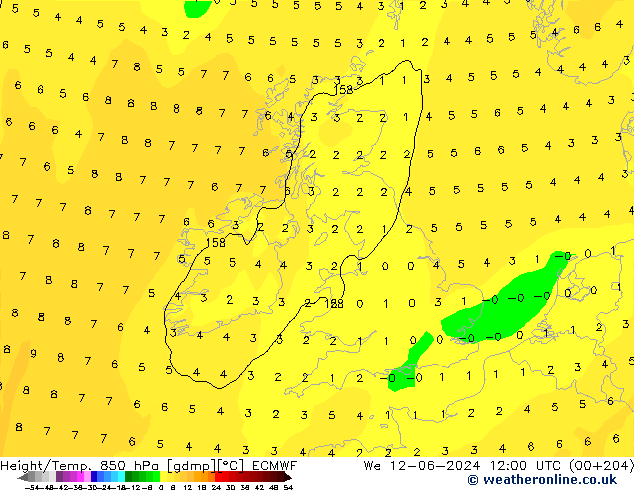 Z500/Rain (+SLP)/Z850 ECMWF St 12.06.2024 12 UTC