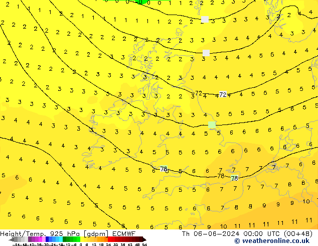 Height/Temp. 925 hPa ECMWF Th 06.06.2024 00 UTC