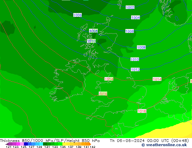 Thck 850-1000 hPa ECMWF gio 06.06.2024 00 UTC