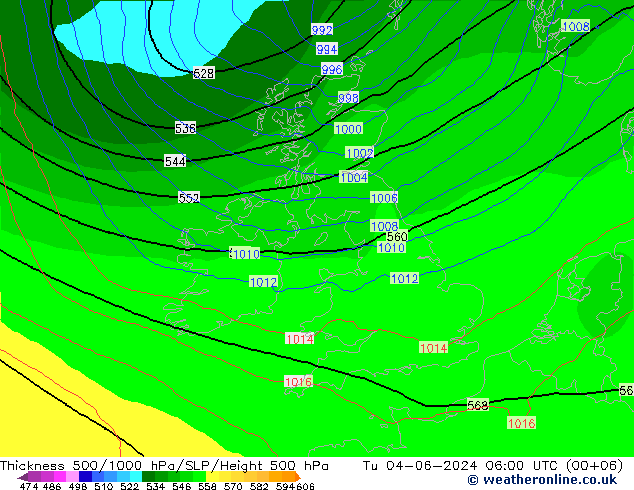 Dikte 500-1000hPa ECMWF di 04.06.2024 06 UTC