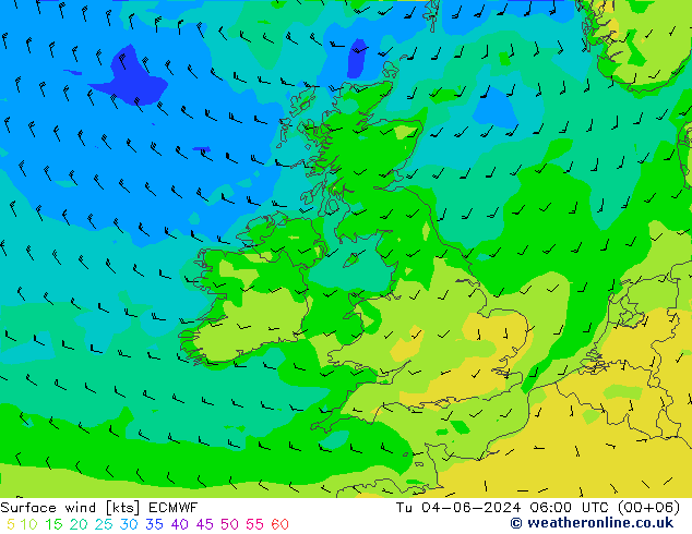 Surface wind ECMWF Tu 04.06.2024 06 UTC