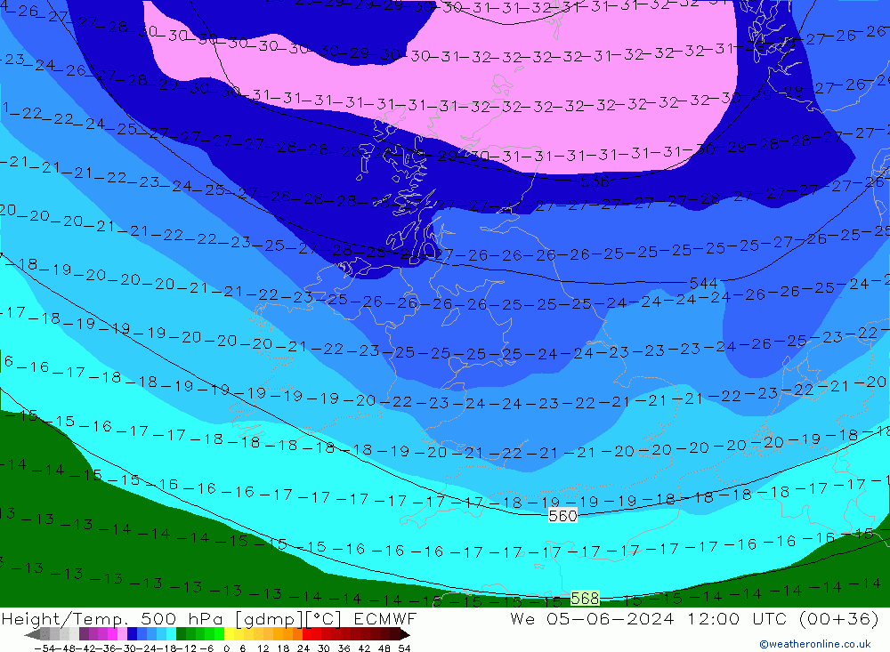 Z500/Rain (+SLP)/Z850 ECMWF We 05.06.2024 12 UTC