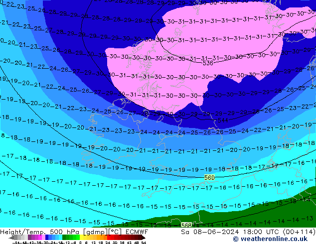 Z500/Rain (+SLP)/Z850 ECMWF So 08.06.2024 18 UTC