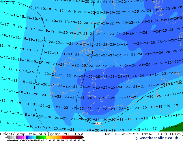 Z500/Rain (+SLP)/Z850 ECMWF Po 10.06.2024 18 UTC