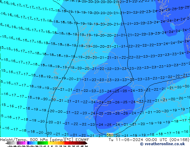 Z500/Rain (+SLP)/Z850 ECMWF Tu 11.06.2024 00 UTC