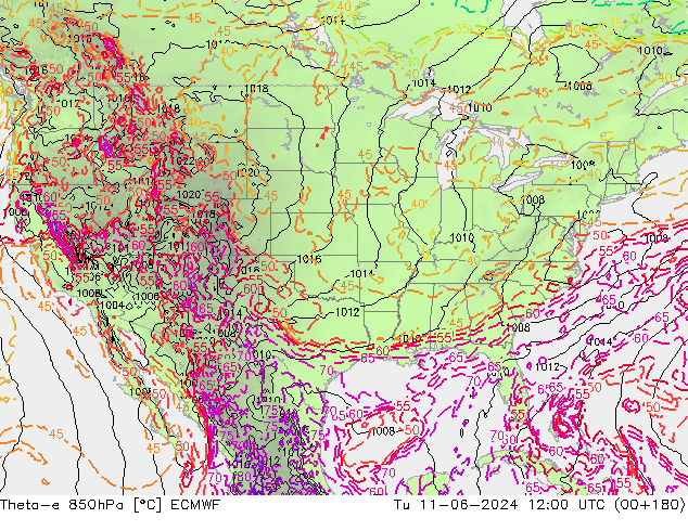 Theta-e 850hPa ECMWF mar 11.06.2024 12 UTC