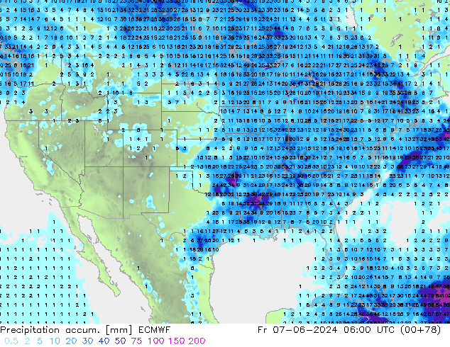 Totale neerslag ECMWF vr 07.06.2024 06 UTC