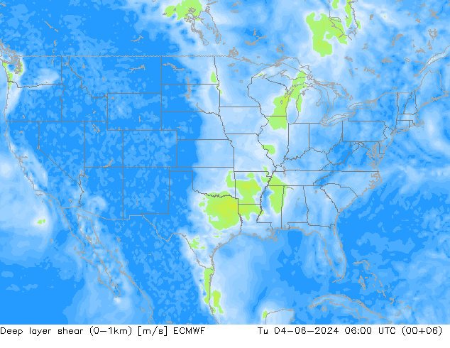 Deep layer shear (0-1km) ECMWF Ter 04.06.2024 06 UTC