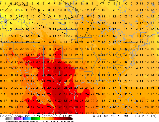 Z500/Rain (+SLP)/Z850 ECMWF Út 04.06.2024 18 UTC