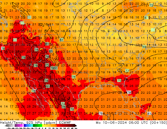 Height/Temp. 925 hPa ECMWF Mo 10.06.2024 06 UTC