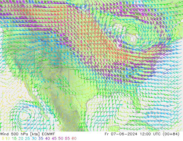 Wind 500 hPa ECMWF Fr 07.06.2024 12 UTC