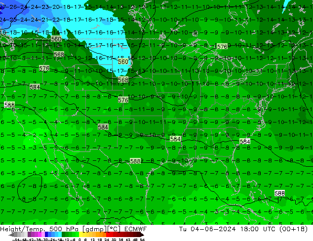 Z500/Rain (+SLP)/Z850 ECMWF Út 04.06.2024 18 UTC