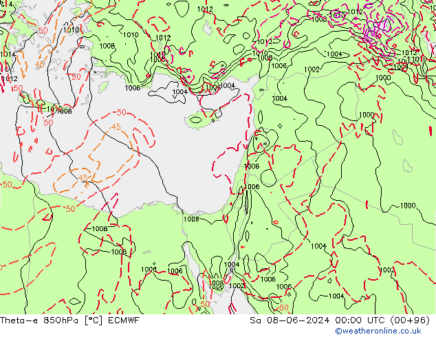 Theta-e 850hPa ECMWF So 08.06.2024 00 UTC