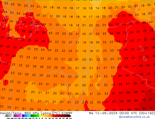 Z500/Rain (+SLP)/Z850 ECMWF We 12.06.2024 00 UTC