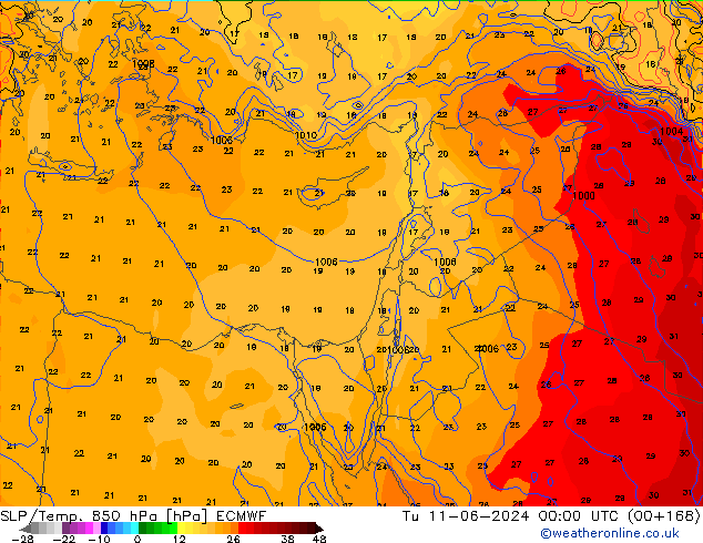 SLP/Temp. 850 hPa ECMWF wto. 11.06.2024 00 UTC