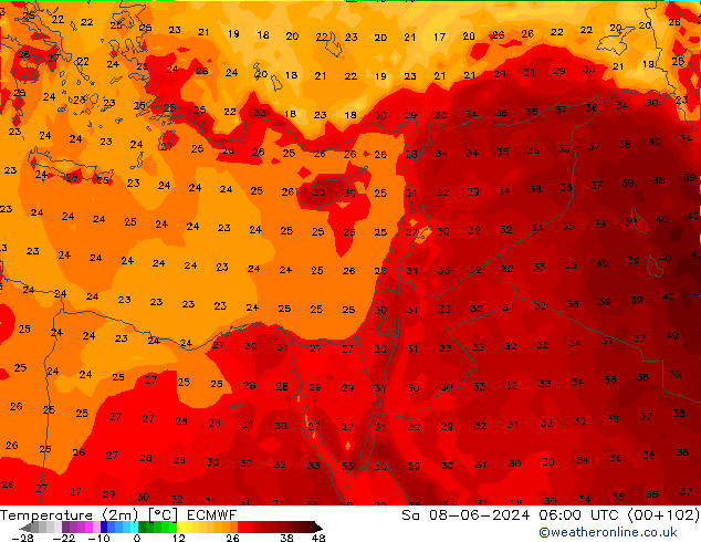 température (2m) ECMWF sam 08.06.2024 06 UTC