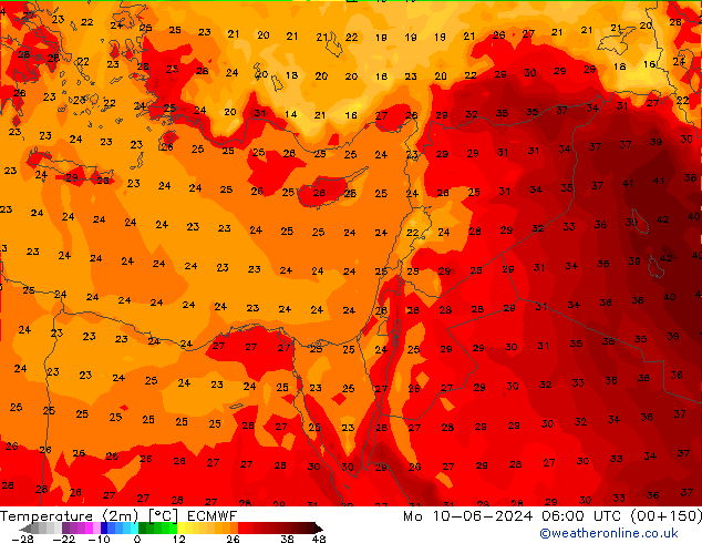 Temperatura (2m) ECMWF Seg 10.06.2024 06 UTC