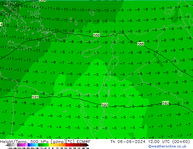 Z500/Rain (+SLP)/Z850 ECMWF Th 06.06.2024 12 UTC