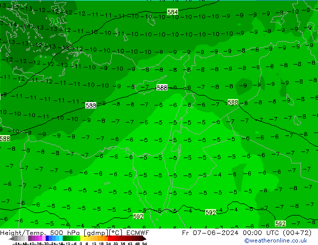 Z500/Rain (+SLP)/Z850 ECMWF ven 07.06.2024 00 UTC