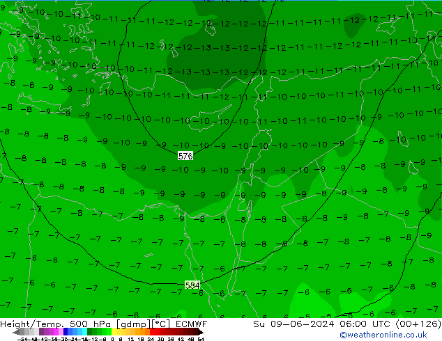 Height/Temp. 500 hPa ECMWF Dom 09.06.2024 06 UTC