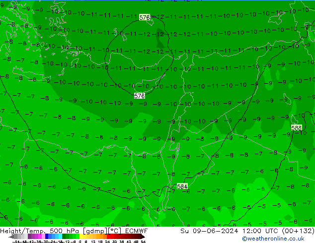 Z500/Rain (+SLP)/Z850 ECMWF Dom 09.06.2024 12 UTC