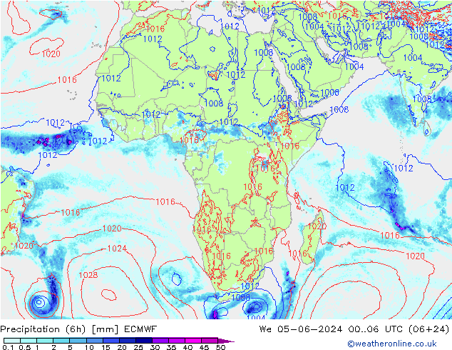 Z500/Rain (+SLP)/Z850 ECMWF mer 05.06.2024 06 UTC