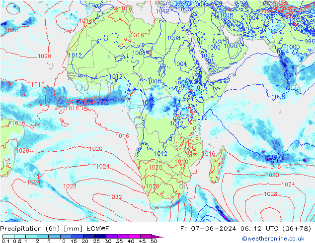 Precipitation (6h) ECMWF Fr 07.06.2024 12 UTC