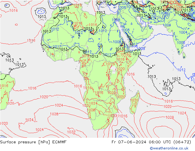 Atmosférický tlak ECMWF Pá 07.06.2024 06 UTC