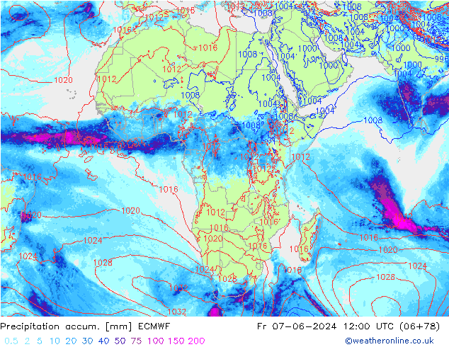 Precipitation accum. ECMWF Fr 07.06.2024 12 UTC